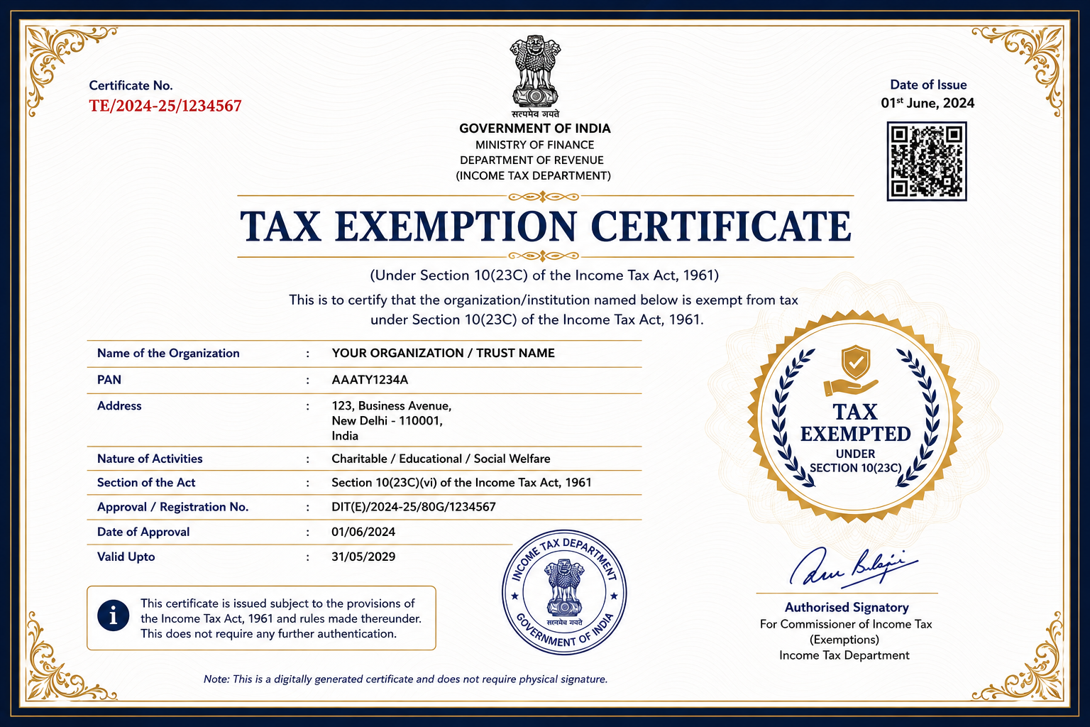 Tax Exemption Certificate
